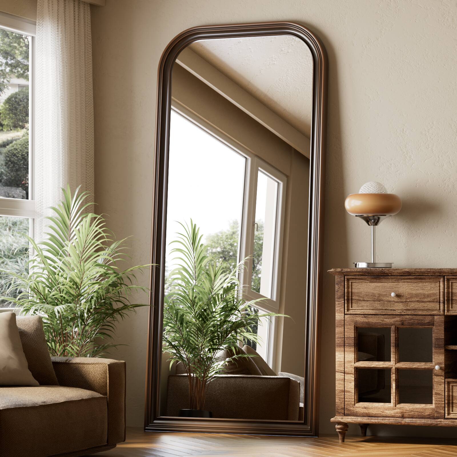 Angle. Easly - Antique Bronze 32 in. W x 71 in. H Rectangular PU Frame Full Length Mirror Floor Mirror - Antique Bronze.