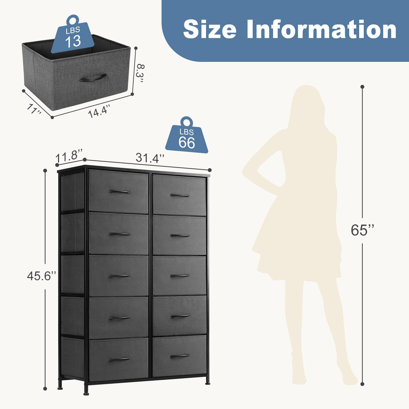 Size Information:

* 13 LBS: 11" x 14.4" x 11.8"
* 66 LBS: 31.4" x 65" x 45.6"