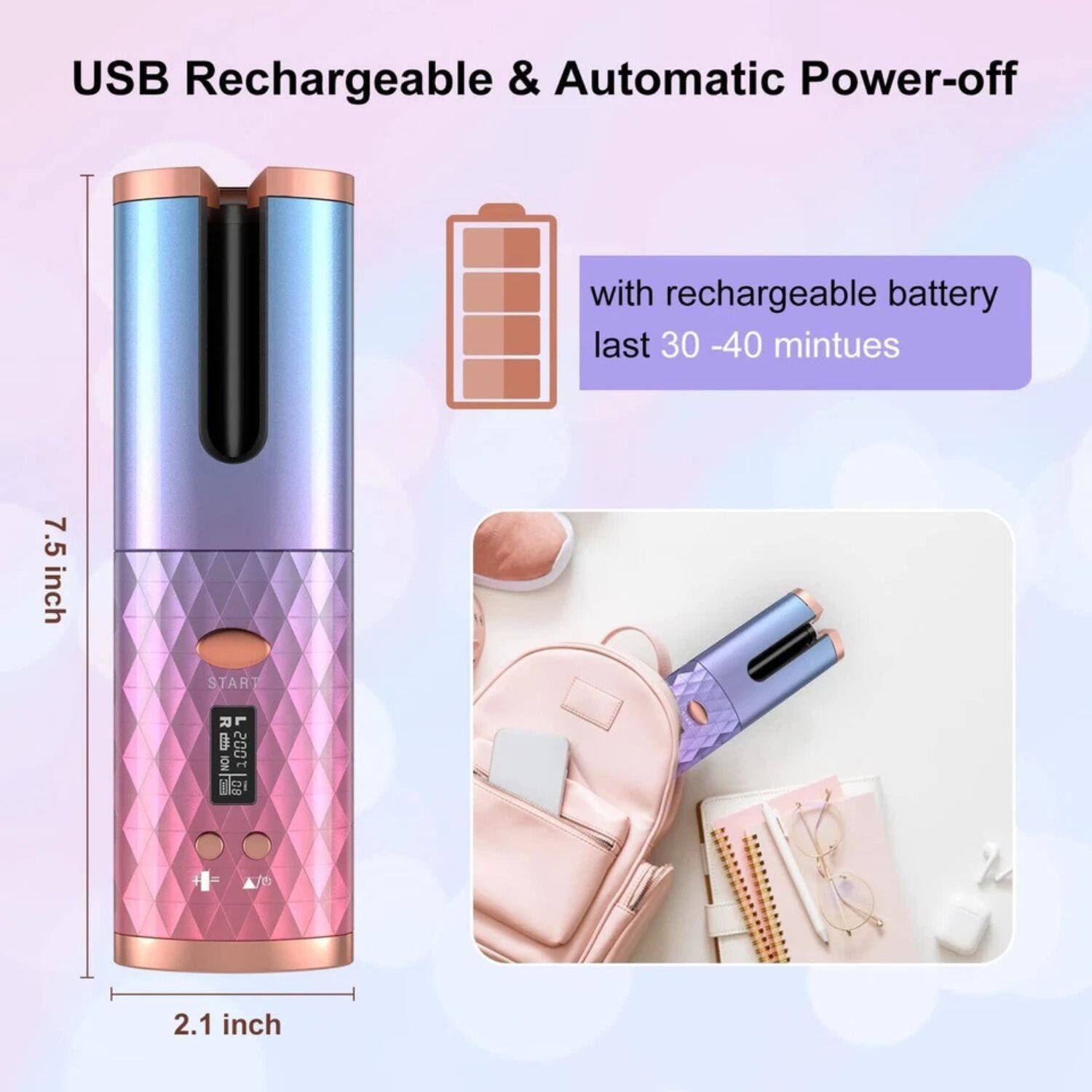 USB Rechargeable & Automatic Power-off

with rechargeable battery last 30-40 minutes

7.5 inch

2.1 inch