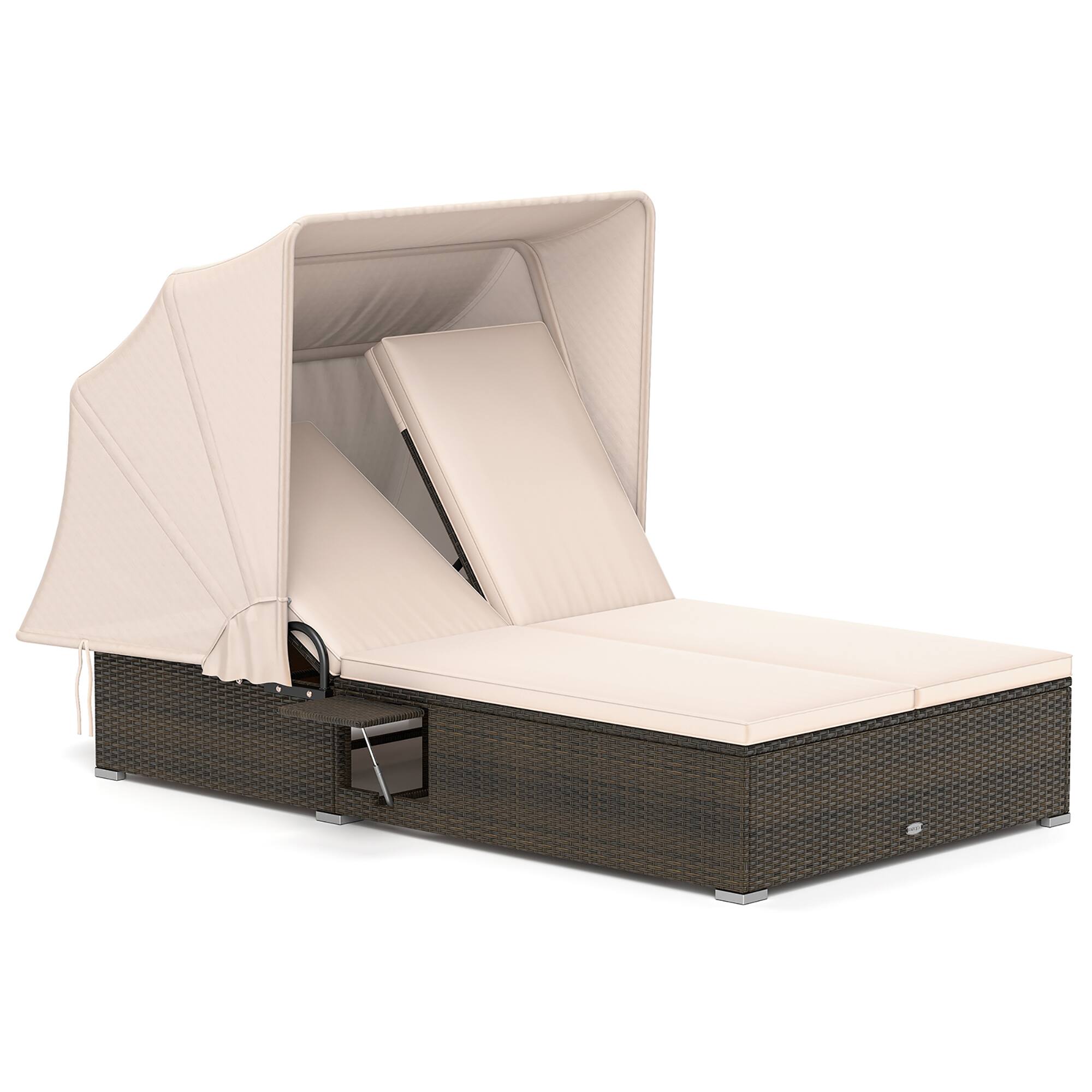 Alt View 9. Gymax - Gymax 2-person Rattan Lounge Bed w/ Retractable Canopy 5-position Adjustable Backrest Beige - Beige.