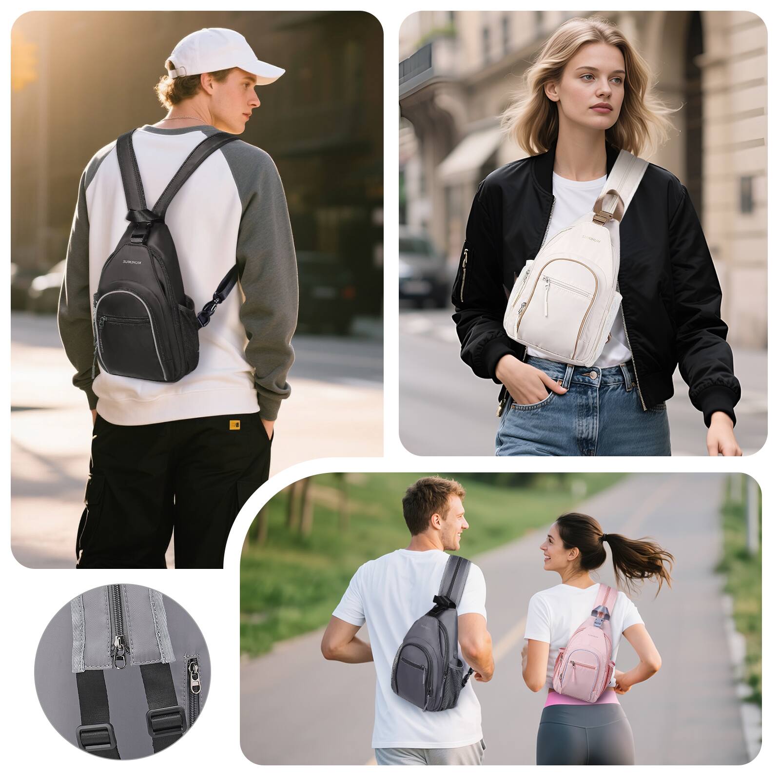 Alt View 1. Unique Bargains - Crossbody Sling Bag with Water Bottle Holder 8.3" Convertible Small Backpack Anti Theft Daypack Chest Fanny Pack - Grey.