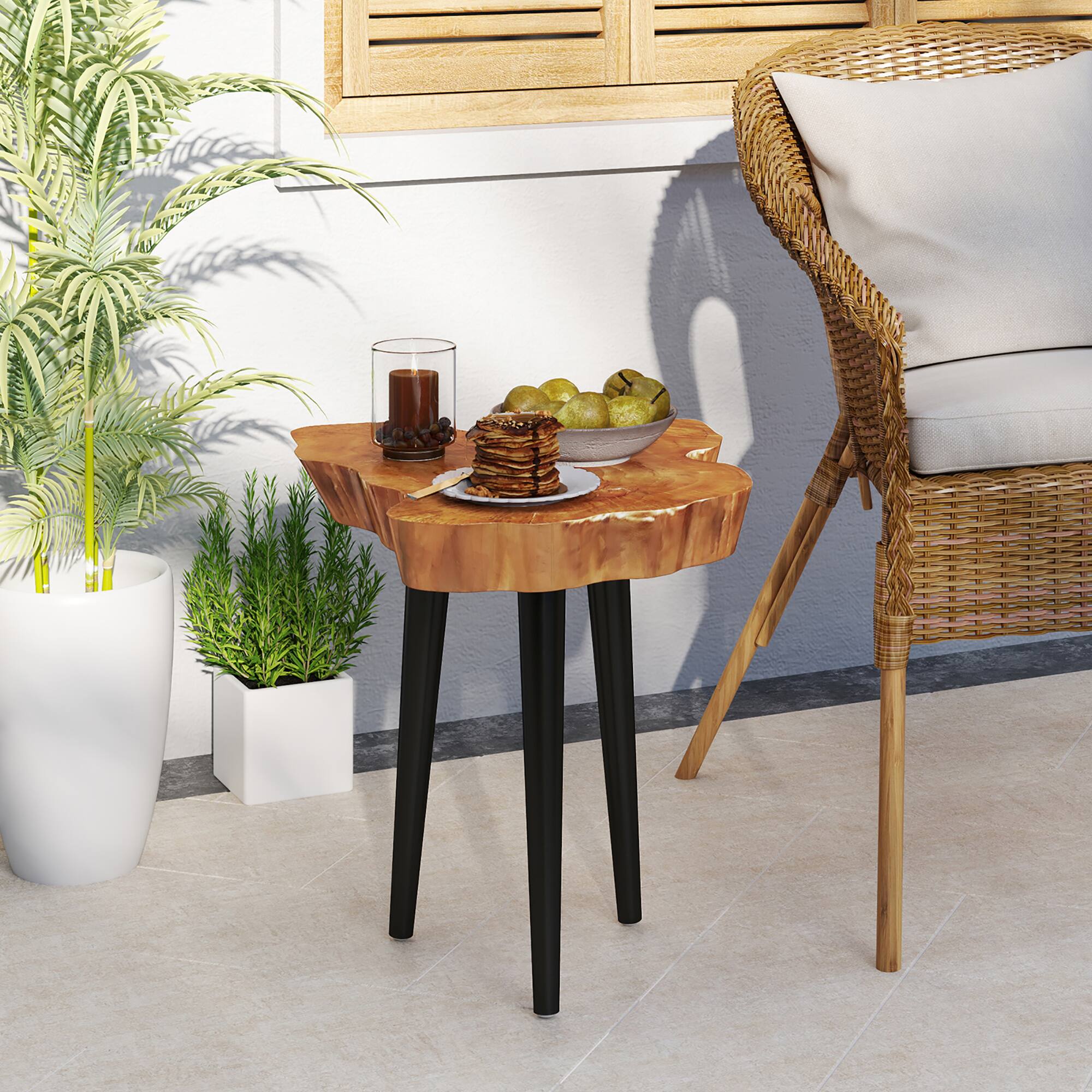 Alt View 3. Gymax - Gymax Teak Wood End Table Solid Live Edge Outdoor Side Table w/ Irregular Tabletop - Brown.