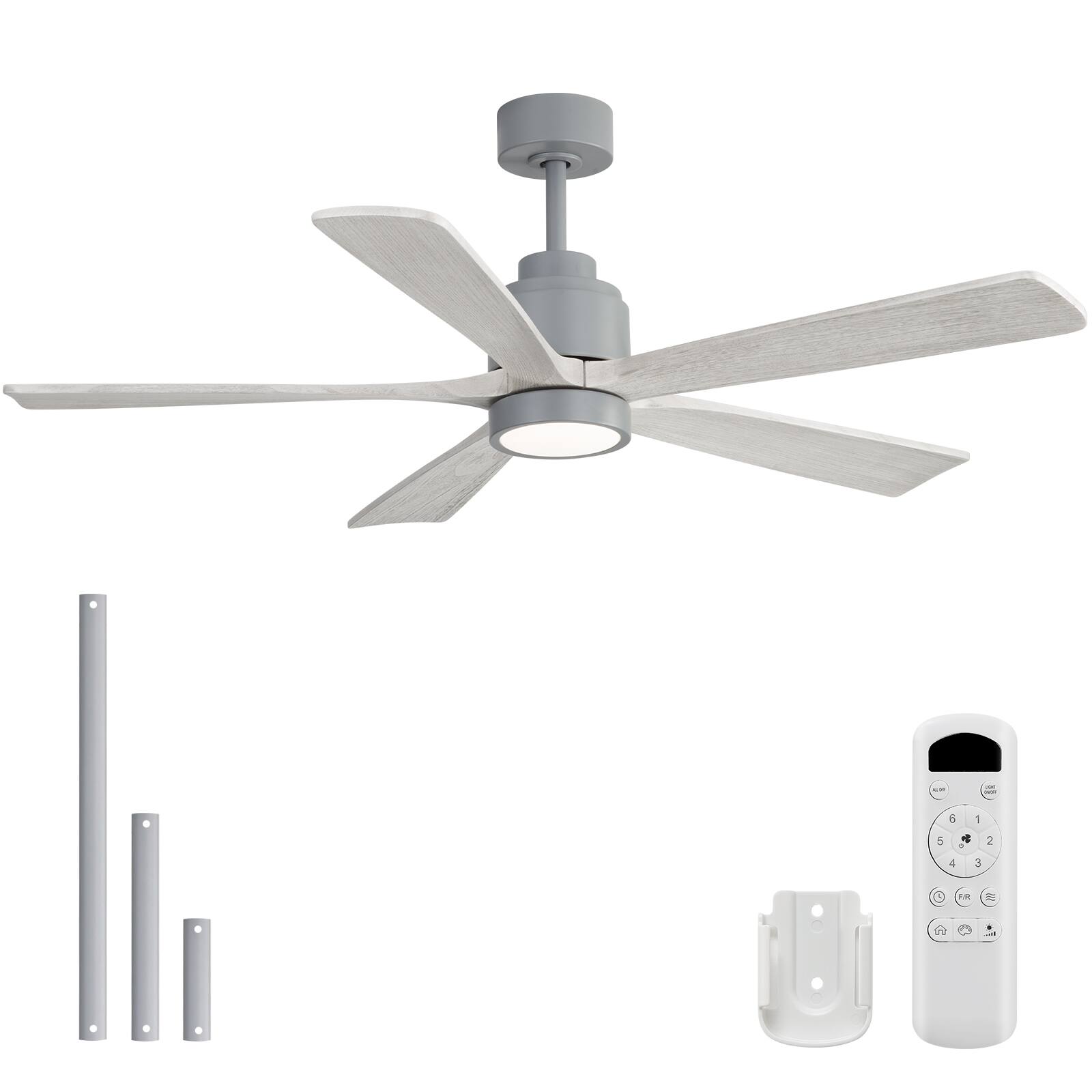 Sofucor - 52 Inch Ceiling Fan with Memory Light and Remote & Reversible DC/5 Wood Blades/6 Adjustable Wind Speed for Bedroom - Gray