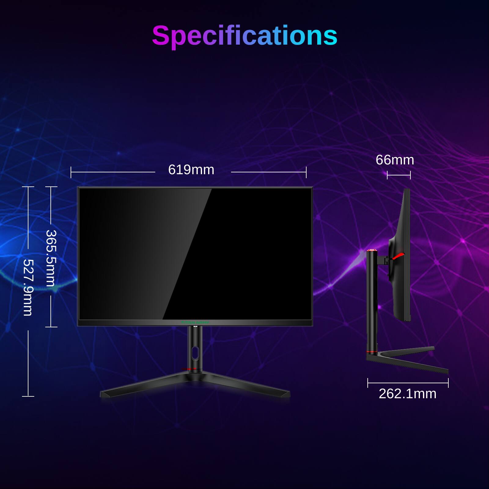 Specifications:
- 619mm (24.37 inches)
- 66mm (2.6 inches)
- 527.9mm (20.73 inches)
- 365.5mm (14.4 inches)
- TIANAMIY 262.1mm (10.32 inches)