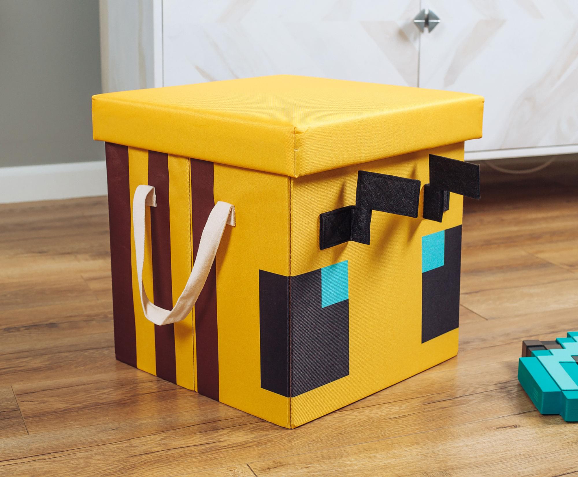 Alt View 4. Ukonic - Minecraft Bee Fabric Storage Bin Cube Organizer with Lid | 15 Inches - Yellow.