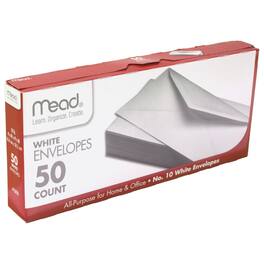 Mead - White Gummed Business Envelopes, 4 1/8 x 9 1/250#10, Pack of 50