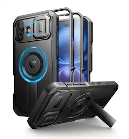 dexnor - for iPhone 16 Plus Case with Slide Camera Cover & Adjustable Kickstand & Built-in Screen Protector - Black