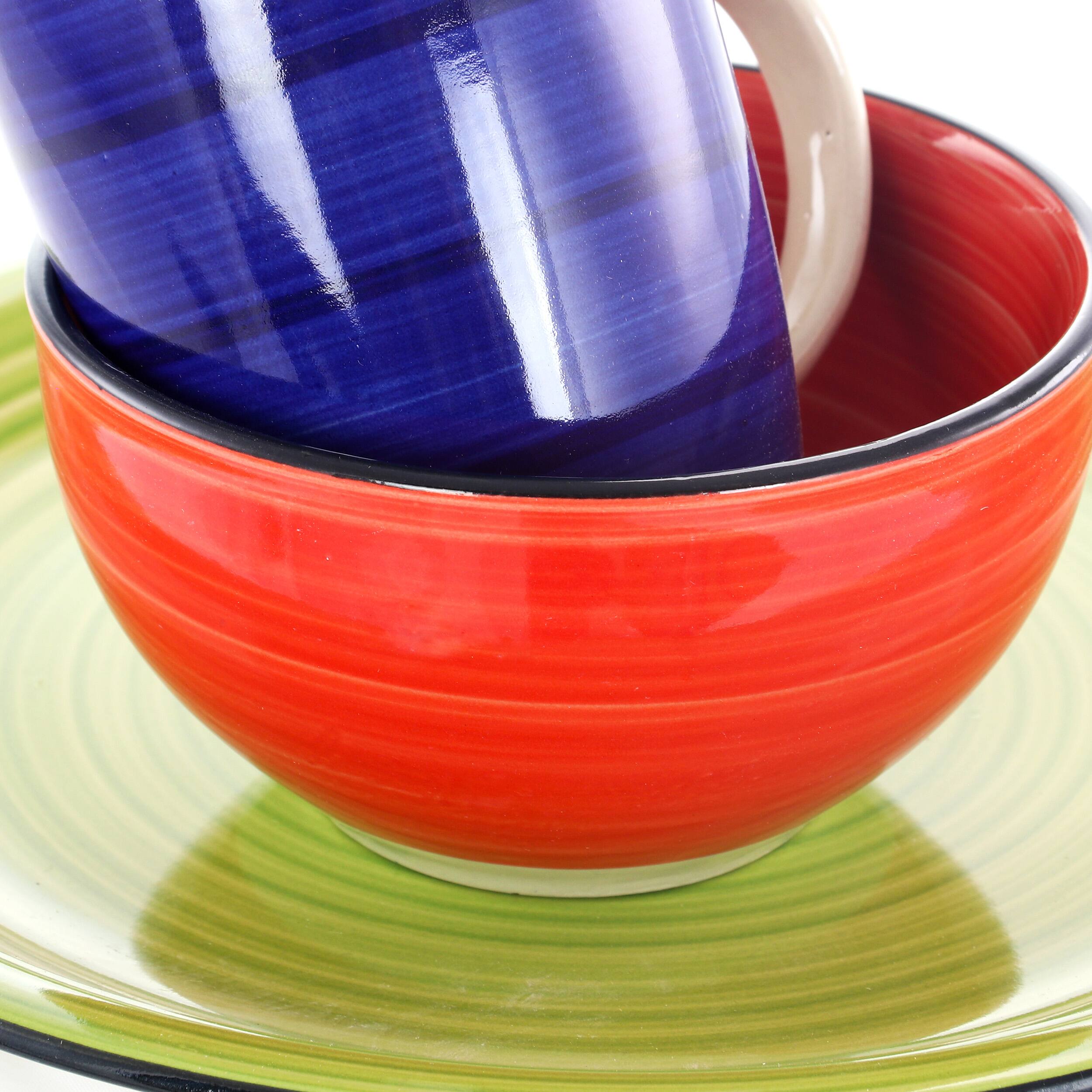 Alt View 5. Gibson - Gibson Home Color Vibes 12 Piece Handpainted Stoneware Dinnerware Set - Assorted; Blue, Red, Green, Yellow.