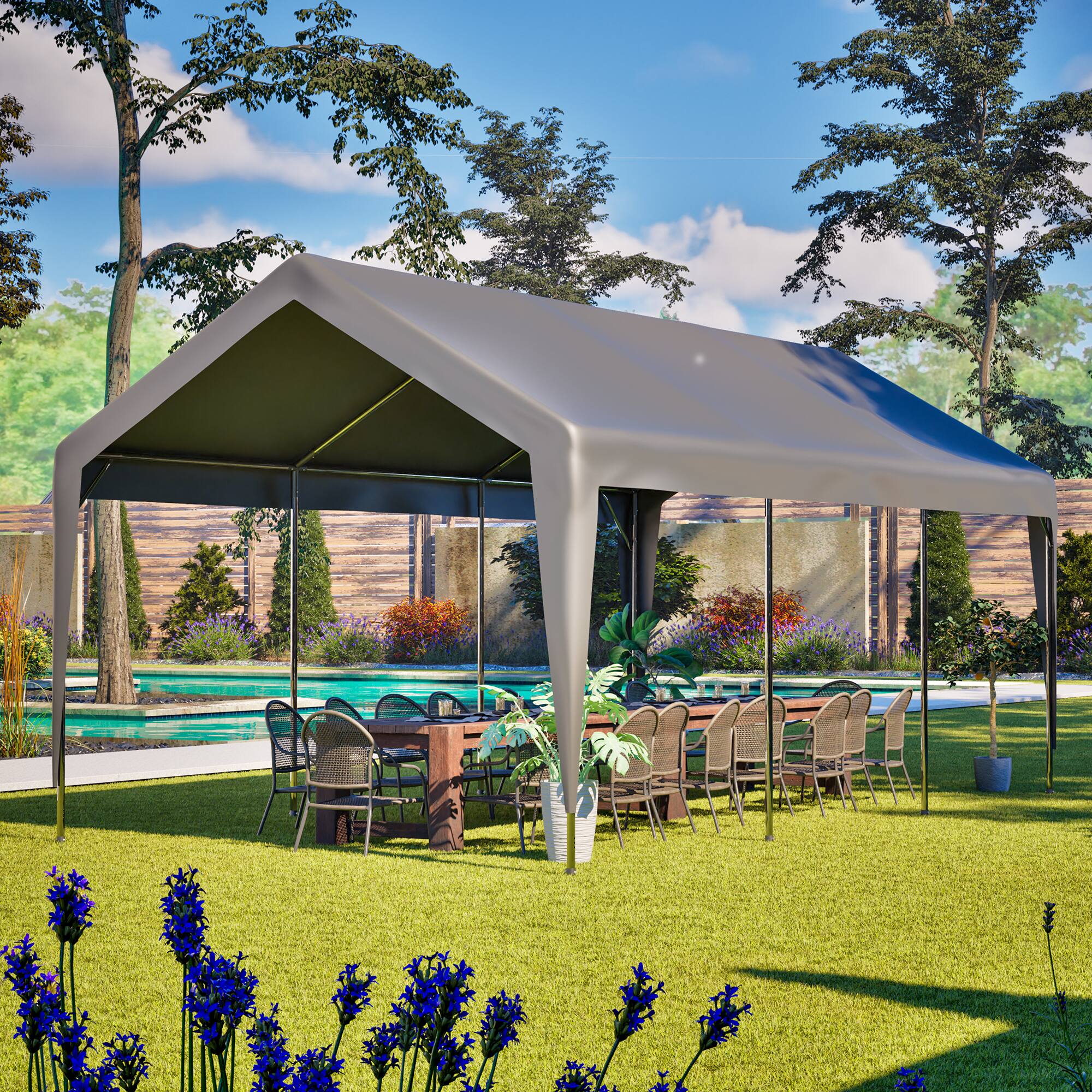 Back. Anysun - Anysun 10x20 FT Roll-up Windows Carport Canopy with Heavy Duty Metal Frame, Easy to Install.