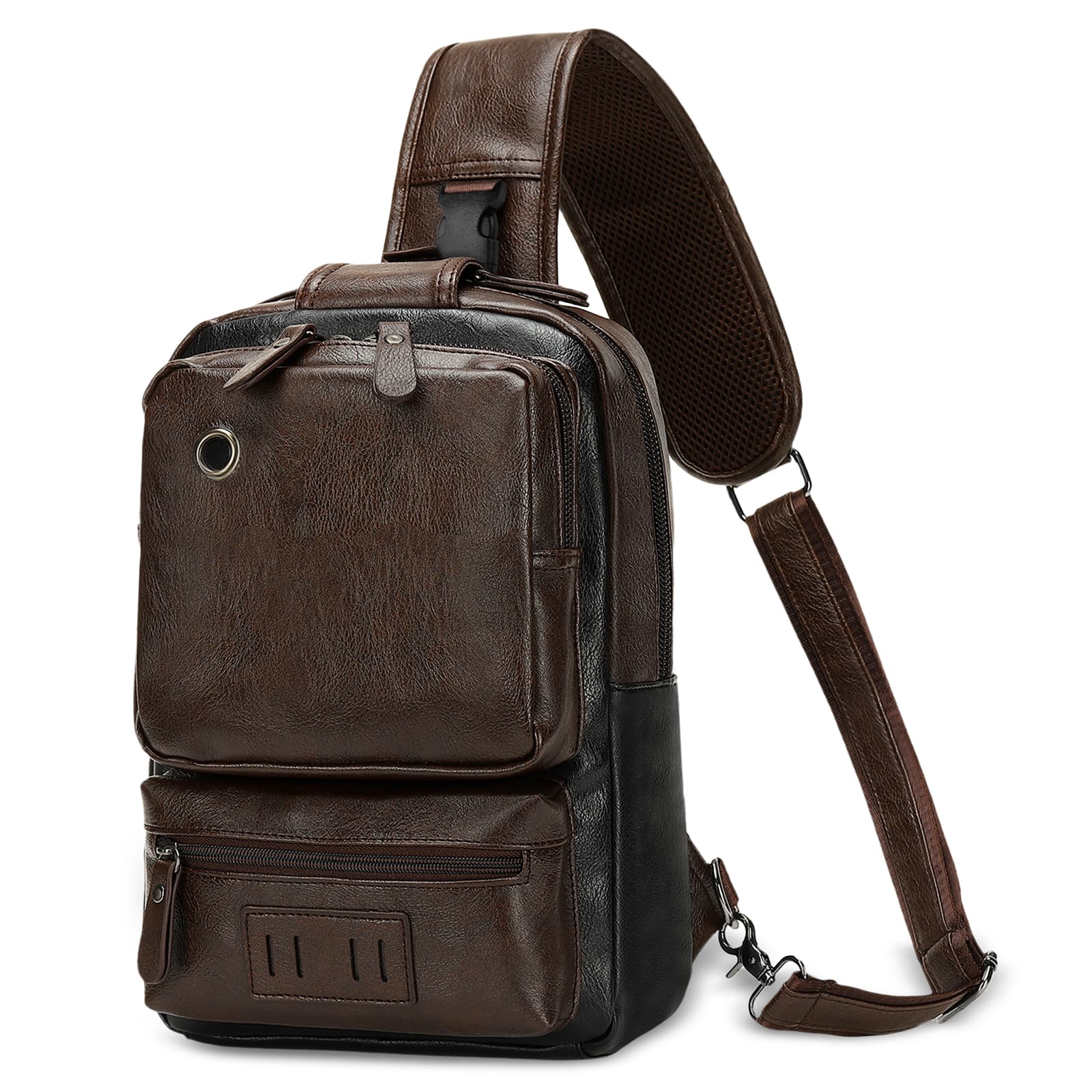 Unique Bargains - Vintage PU Leather Sling Backpack for Men Women Crossbody Bag Compact Backpack for Travel Daily Use and Gift - Dark Brown