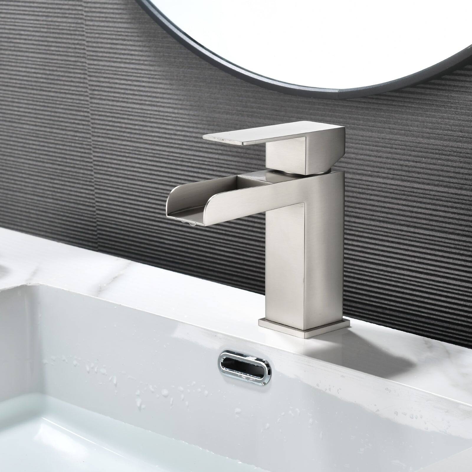 Alt View 2. Boyel Living - Brushed Faucet SUS304 Waterfall Spout cUPC Cartridge 60cm Supply Line Pop Up Drain - Brushed Nickel.