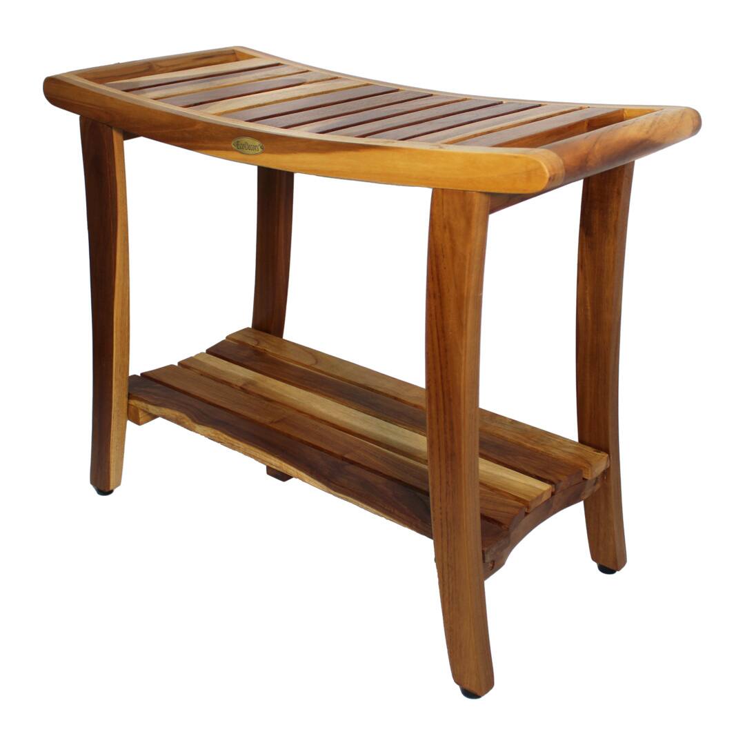 Angle. EcoDecors - EcoDecors Harmony Natural 30" Teak Shower Bench With Shelf- Extended Height- 24" - Earthy Teak - EarthyTeak.