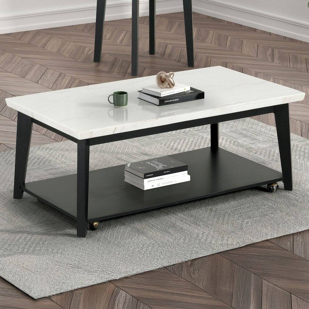 Alt View 1. Furniture of America - Isolde Wood and Marble Rectangle Coffee Table in White - White.