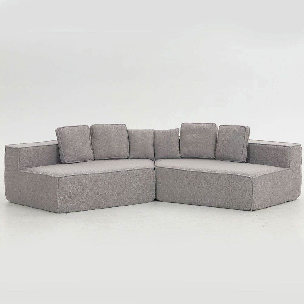 Resenkos - 132" Oversized Teddy Modular Sofa - Full-Foam Couch with 6 Pillows, High-Density Support for Family Living Rooms - Light Gray