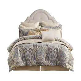 Gracie Mills - Poole 4-Piece Vintage Chenille Jaquard Comforter Set - Blue/Grey
