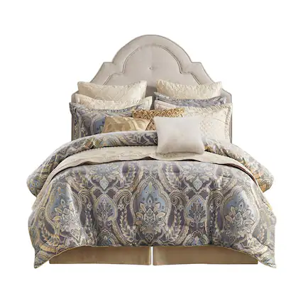 Front. Gracie Mills - Gracie Mills Poole 4-Piece Vintage Chenille Jaquard Comforter Set - Blue/Grey.