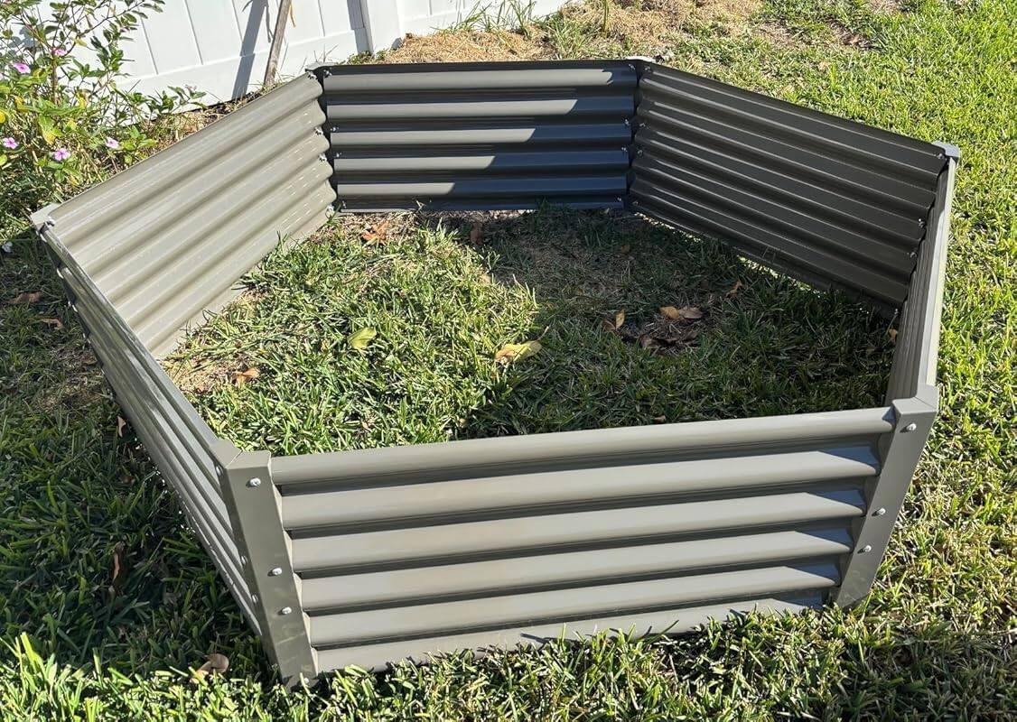 Alt View 2. A Anleolife - 3-Pack Gray Metal Hexagon Raised Garden Bed Planter Box for Planting Vegetables Flowers (70 in. L x 60 in. W x 18 in. H) - Gray.