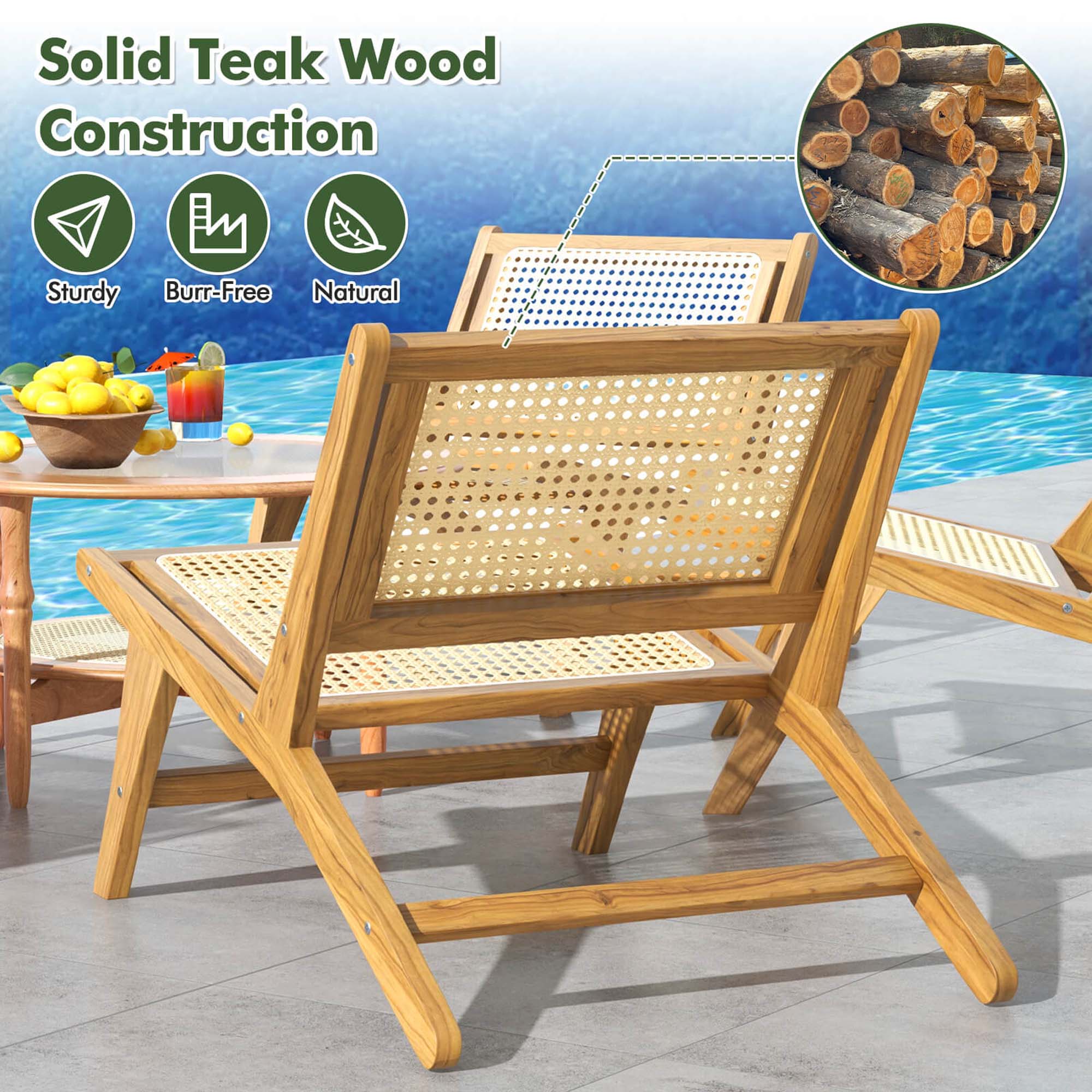 Solid Teak Wood Construction

- Sturdy
- Burr-Free
- Natural