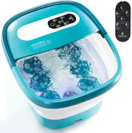 Medical King - Foot Spa with Heat & Massage – Motorized Shiatsu Rollers, Bubble Jets, Remote Control, Pumice Stone & Vibration - Blue