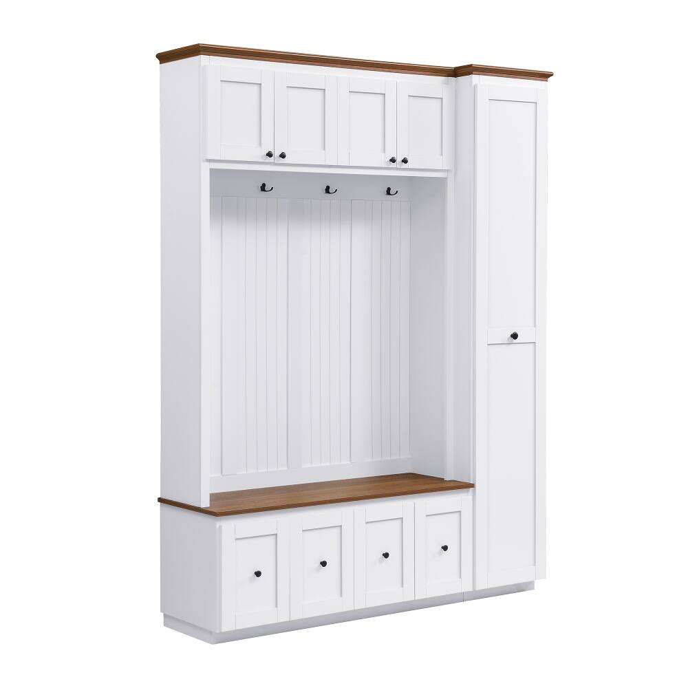 Alt View 6. Loheer - Loheer White Hall Tree with Storage Bench Farmhouse Coat Rack 78.7 Inch - White.