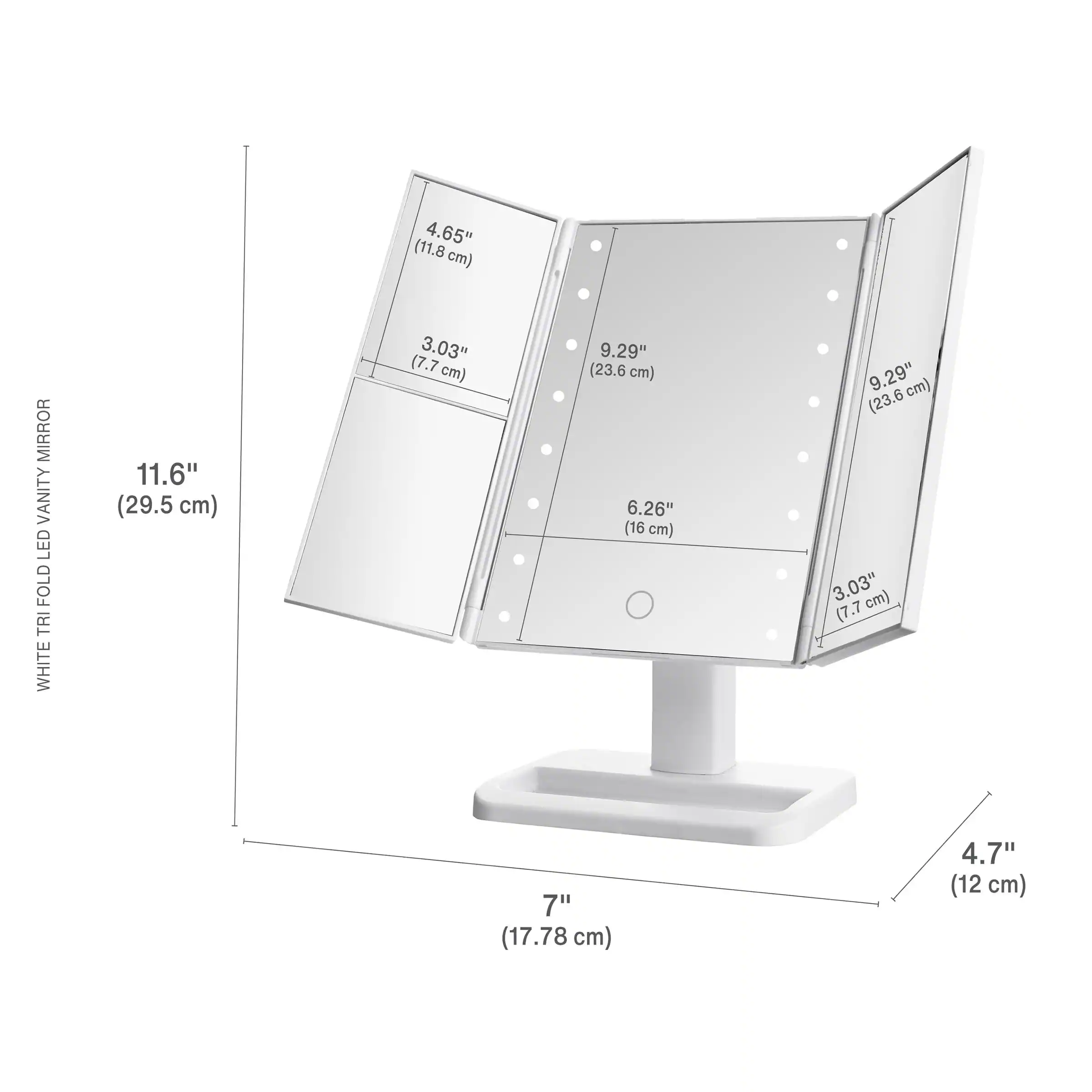- 4.65" (11.8 cm)
- 3.03" (7.7 cm)
- 9.29" (23.6 cm)
- 11.6" (29.5 cm)
- 6.26" (16 cm)
- 7" (17.78 cm)
- 4.7" (12 cm)