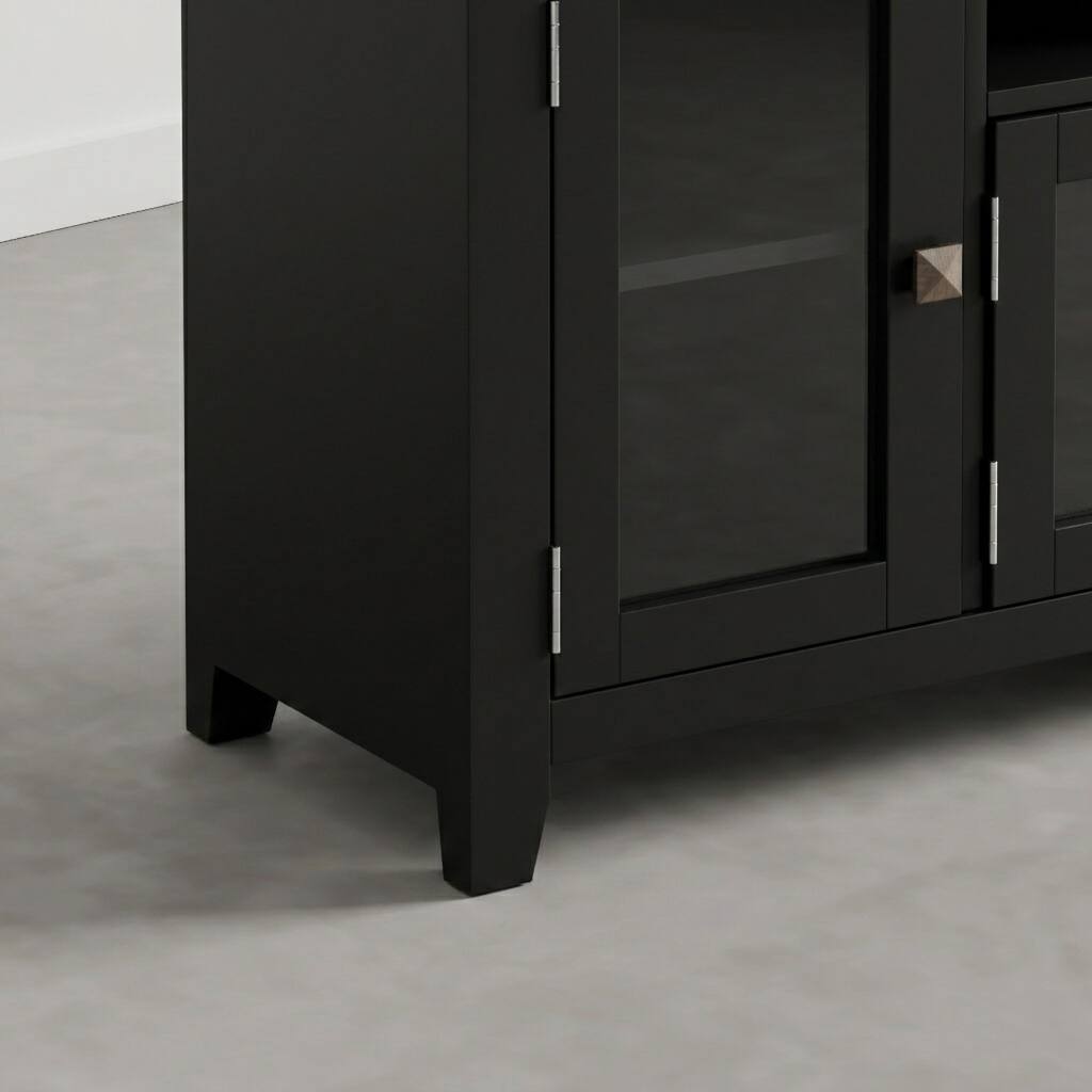 Left. Simpli Home - Cosmopolitan 72 inch Wide Solid Wood TV Stand, Deep Black - Deep Black.