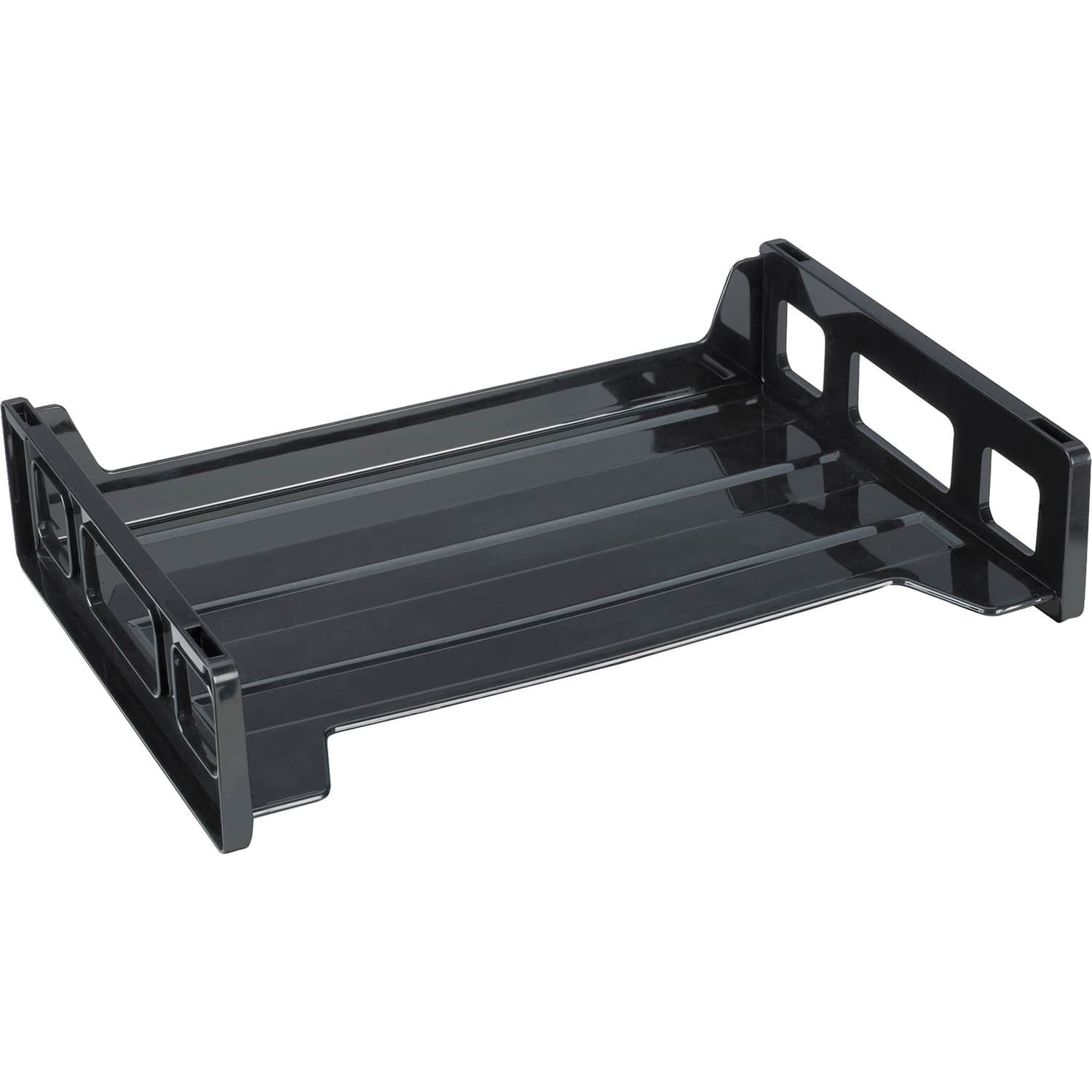 Business Source - Side loading Stackable Letter Trays Desktop Stackable 20% Recycled - Black