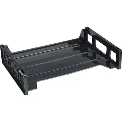 Front. Business Source - Business Source Side loading Stackable Letter Trays Desktop Stackable 20% Recycled Black - Black.