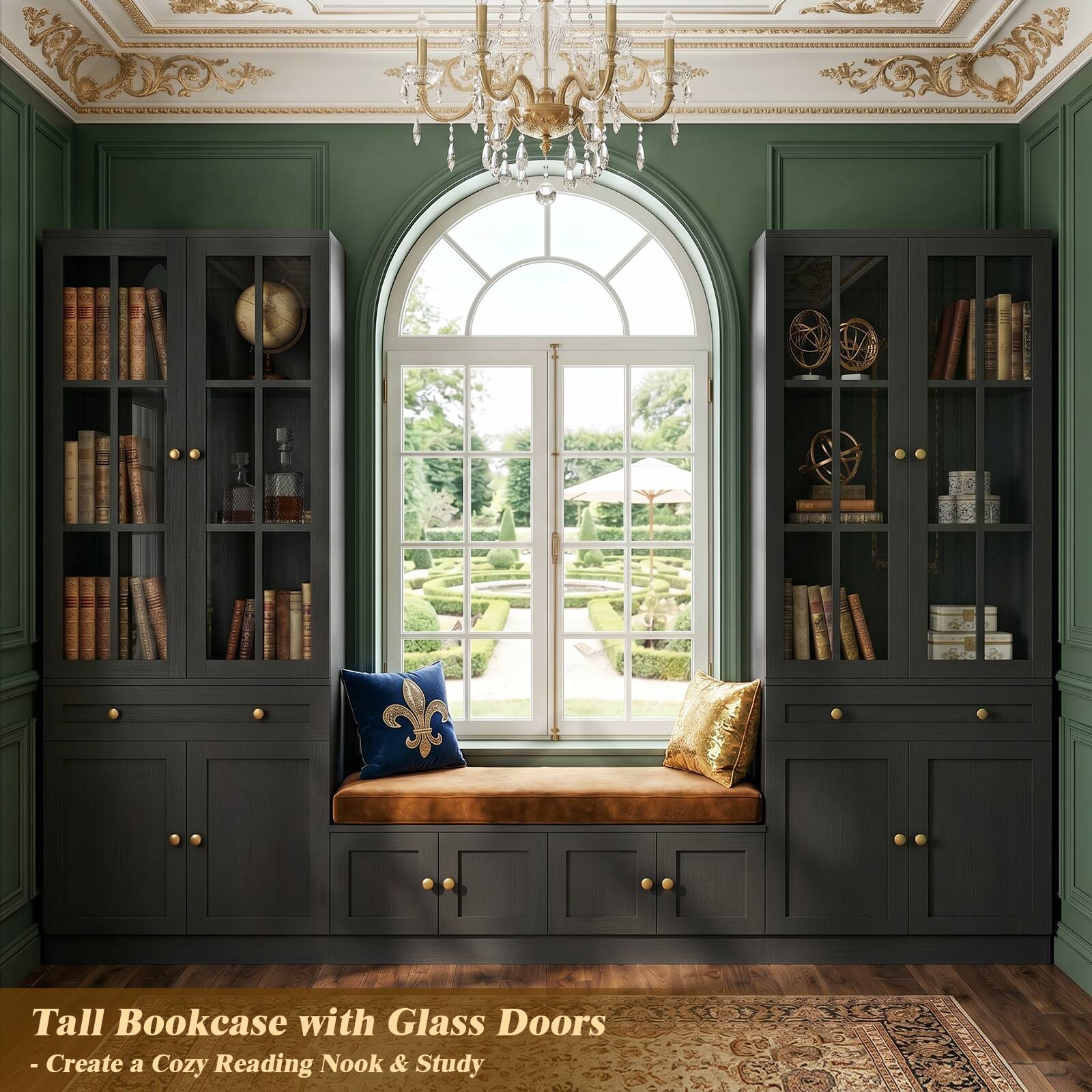 Tall Bookcase with Glass Doors  
- Create a Cozy Reading Nook & Study