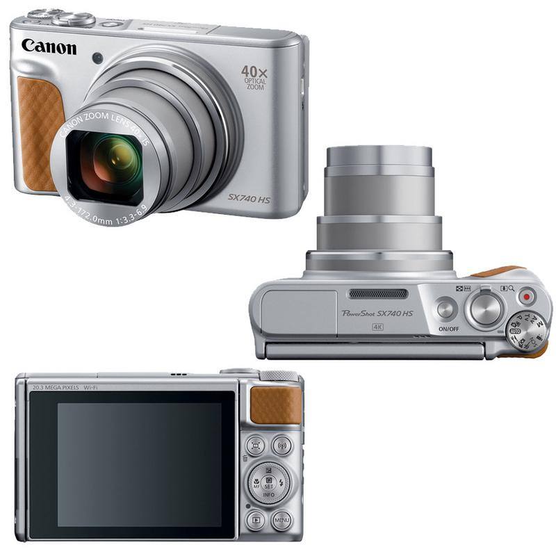 Canon PowerShot SX740 HS

40x Optical Zoom

Canon Zoom Lens 4.3-172.0mm 1:3.3-6.9

20.3 Megapixels

Wi-Fi

4K Video

ON/OFF

Mode Dial: TV, Av, M

Additional Features: SCN, Info, Menu, etc.