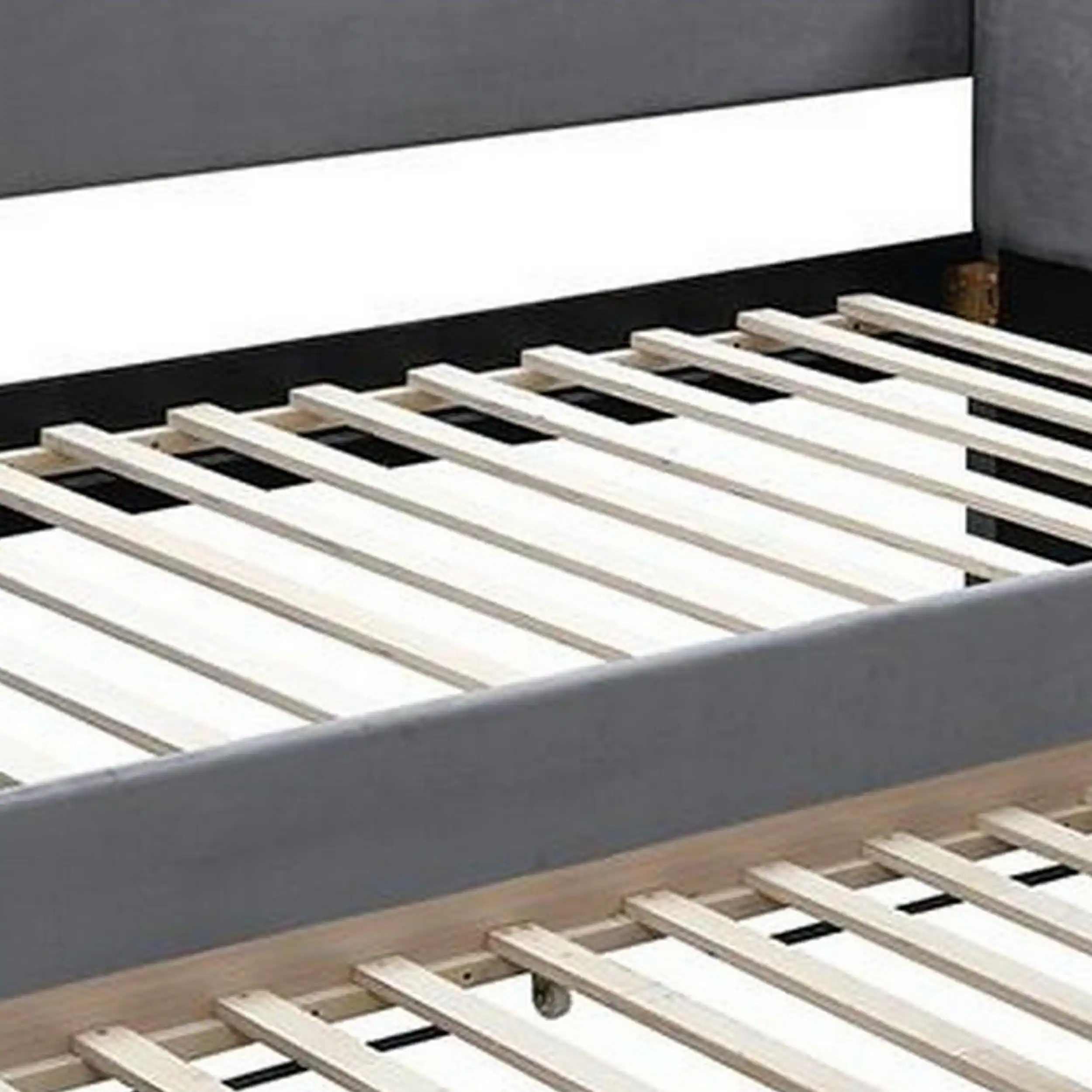 Alt View 3. Manhattan Lane - Edra Classic Wood Upholstered Day Bed with Trundle, Tufted Gray Burlap - Gray.