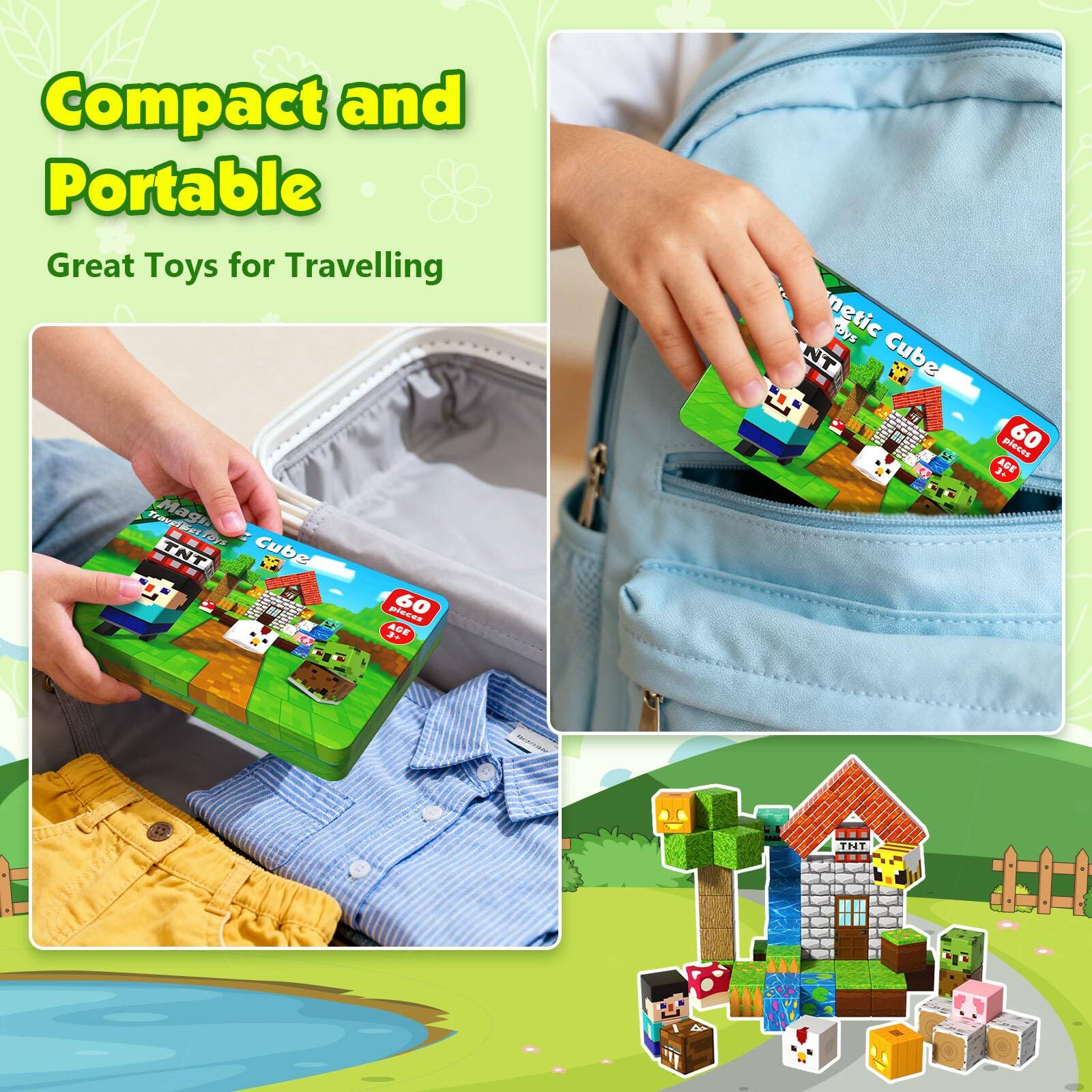 EZTW1 Mini Magnetic Blocks With Iron Box 60 Travel Building Stem ...