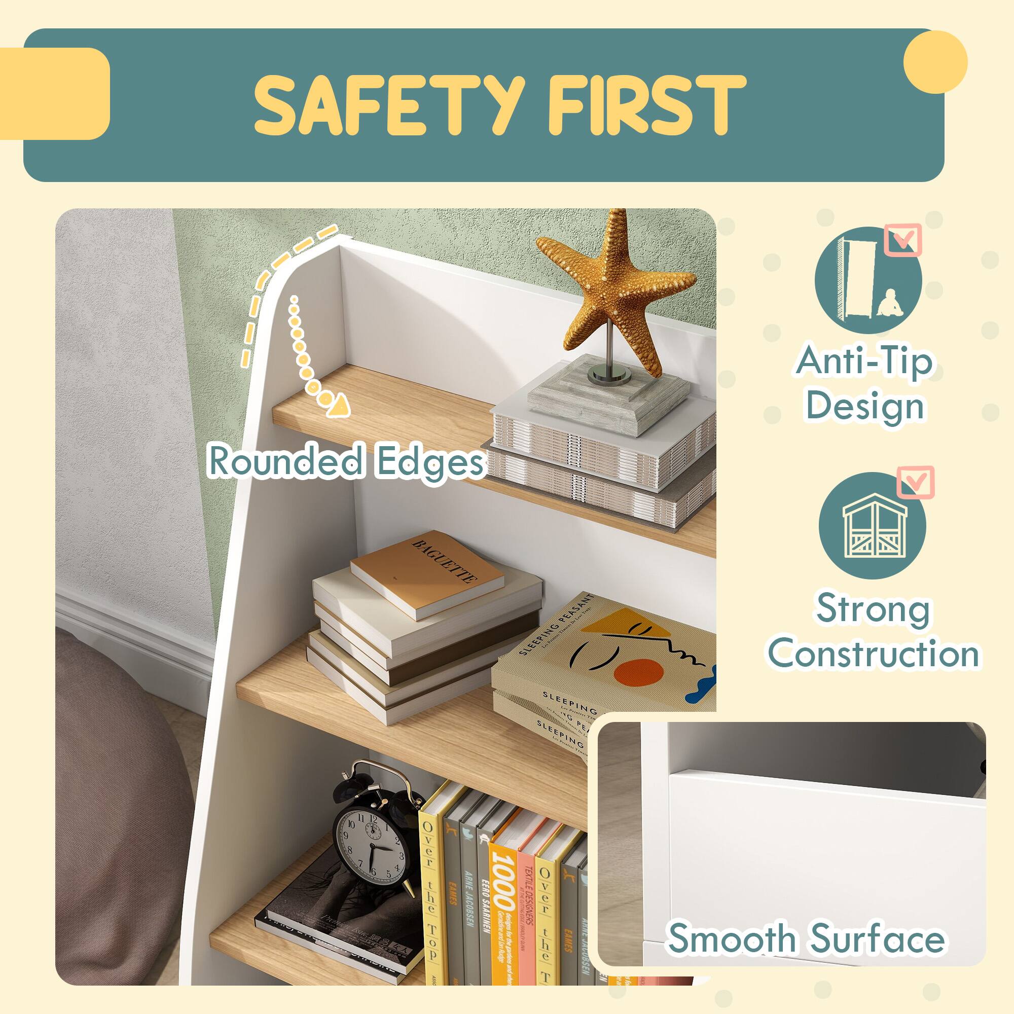 Alt View 2. Qaba - Kids Bookshelf and Toy Storage Organizer, 4 Tier Bookshelf for Kids with 4 Layer Book Rack and Storage Grid - White.