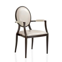LeisureMod - Flaco Modern Oval Back Leather Dining Armchair with Wood Grain Aluminum Legs (Fully Assembled) - Pearl White