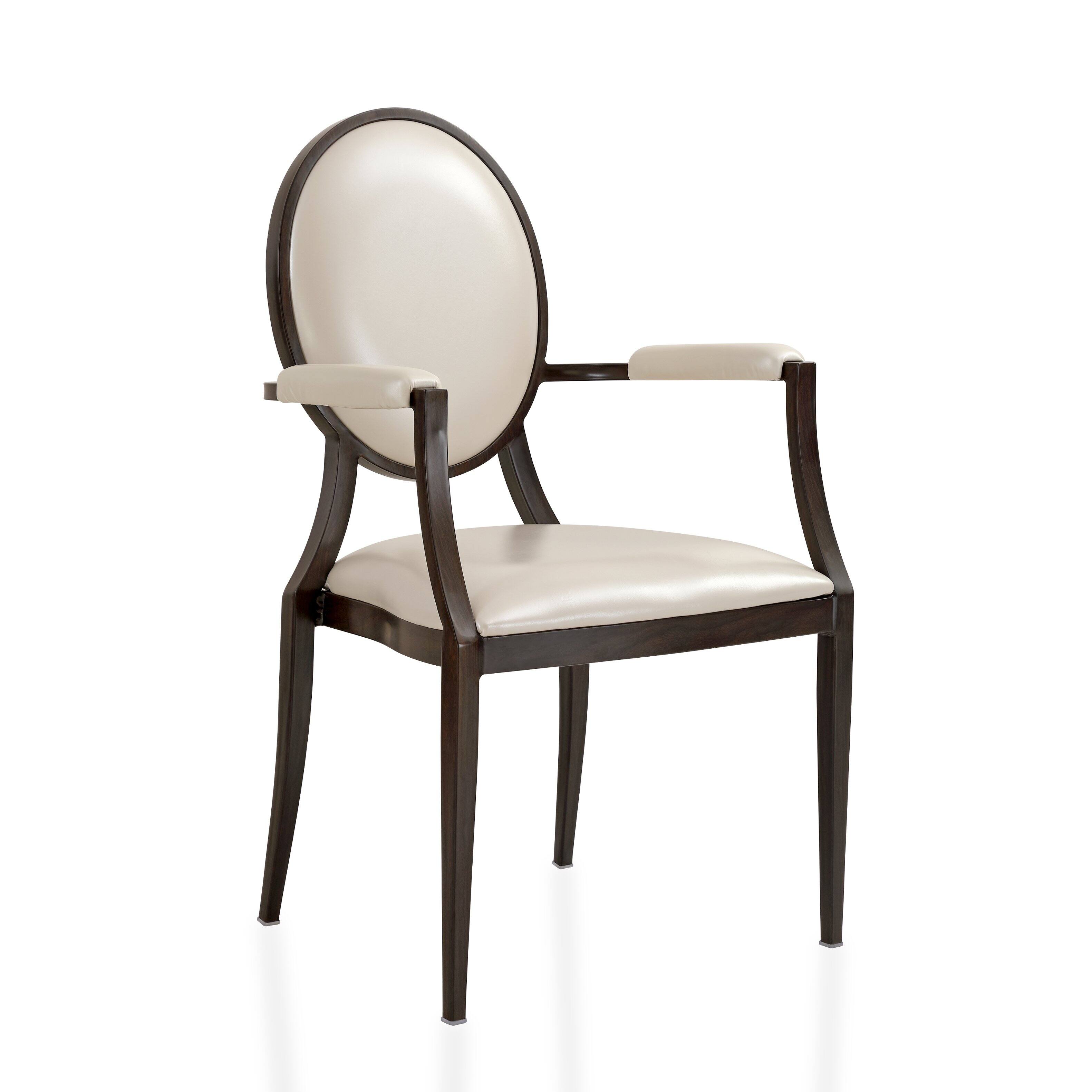 Front. LeisureMod - Flaco Modern Oval Back Leather Dining Armchair with Wood Grain Aluminum Legs (Fully Assembled) - Pearl White.