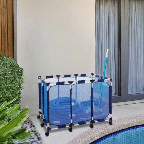 Alt View 6. Winado - 47x30x34in Pool Float Storage Organizer, Large Pool Storage Bin with Wheels for Pool Float, Toys Outdoor Indoor Pool - Blue.