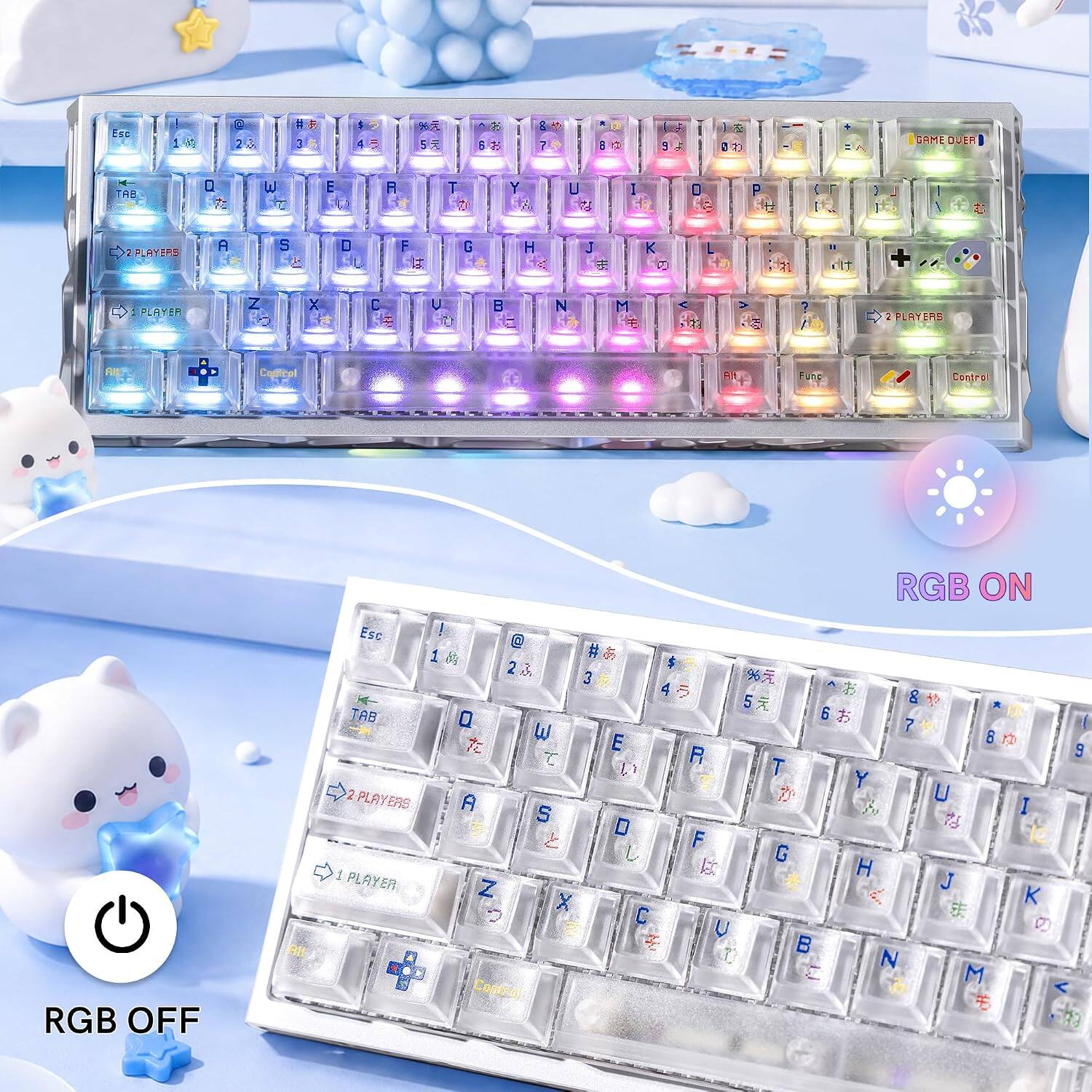 Esc 1 @ 2.3 # 3 $ 4 5 6 7 8 9 0 00 SAME QUE TAB Q W E R T Y U I O P 2 PLAYERS A S D F G H J K L " " 1 PLAYER Z X C V B N M 173 eat ? 2 2 PLAYERS Centrol Control RGB OFF RGB ON Esc @ # 1 A $ 23. 3 % 45 & 5 TAB Q 6 7 1 W E 8 e R T Y PLAYERS A 73% U S I D F 12 G H 1PLAYER Z J X K C 33 U +++ 0 B N Z M <