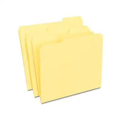 Front. Staples - Staples Reinforced File Folders, 1/3-Cut Tab, Letter Size, Yellow, 100/Box (ST508903-CC) - Yellow.