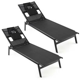 Costway - 2 PCS Patio Tanning Lounge Chair 5-Position Outdoor Recliner with Face Hole - Black