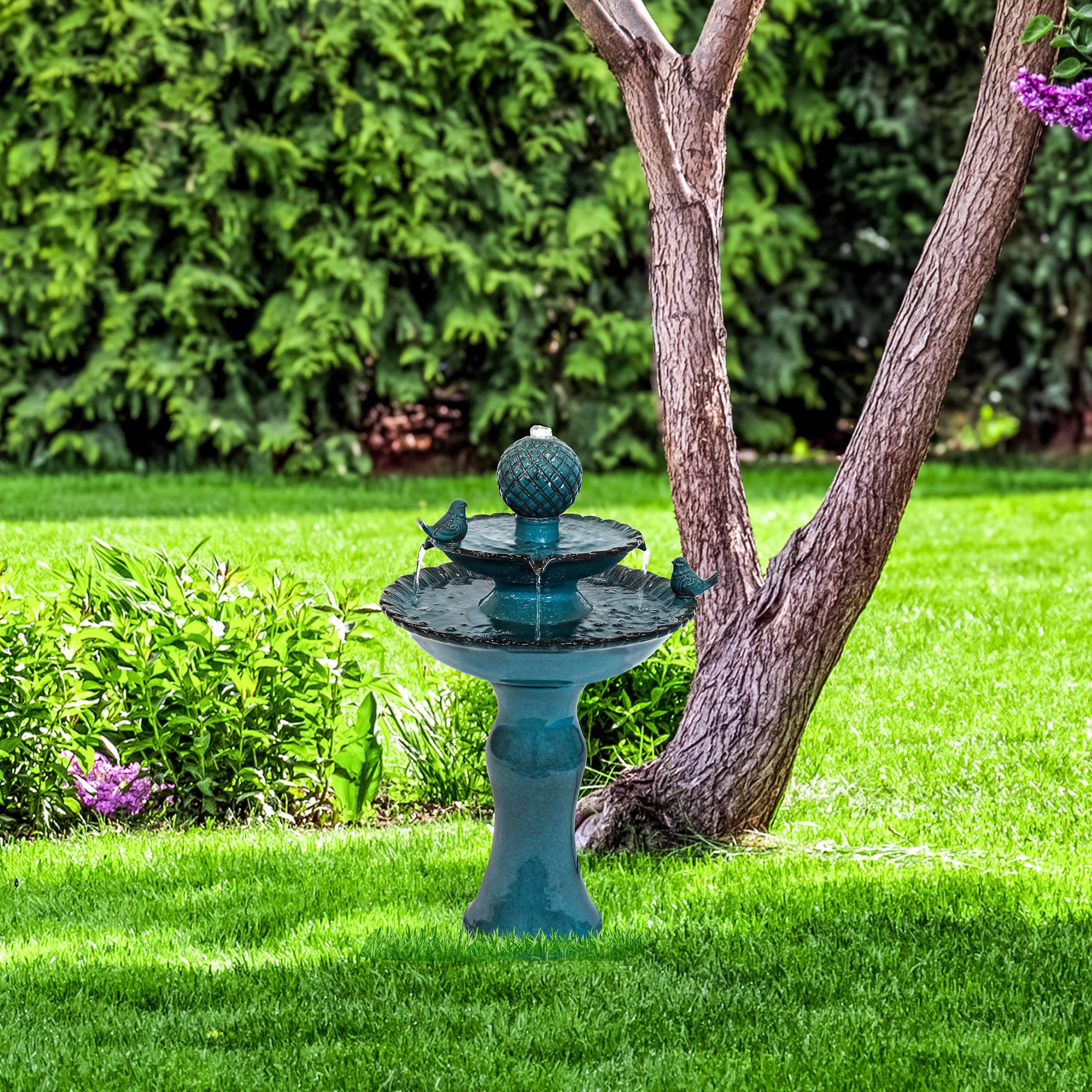 Alt View 9. Sunnydaze - Resting Birds Ceramic Outdoor 2-Tier Water Fountain - Blue.