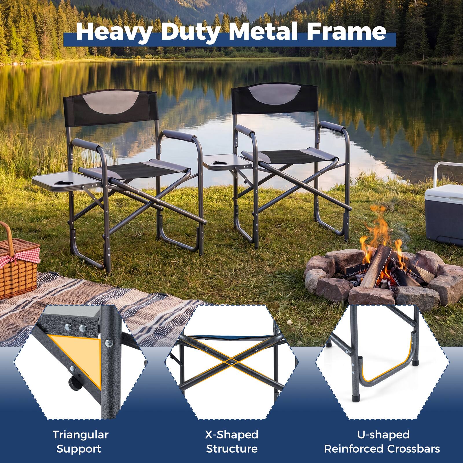 Heavy Duty Metal Frame  
Triangular Support  
X-Shaped Structure  
U-shaped Reinforced Crossbars
