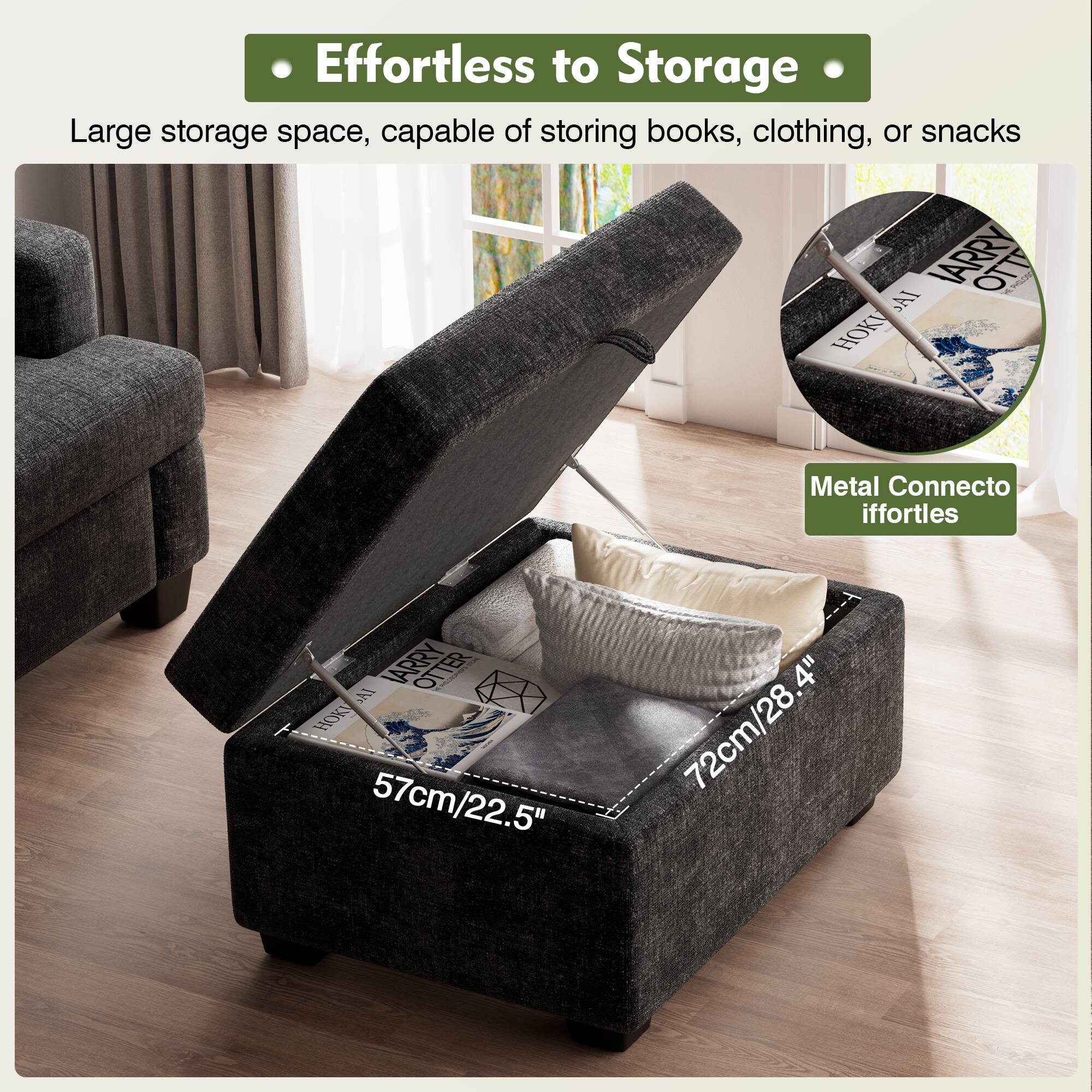 Effortless to Storage, Large storage space, capable of storing books, clothing, or snacks, Metal Connecto iffortles, 57cm/22.5", 72cm/28.4"
