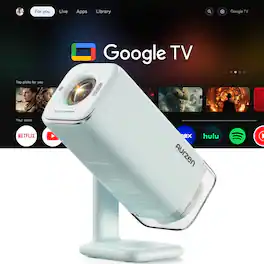 Aurzen - Portable Projector, Built-in Google TV, USB-C Powered, Flexible Stand, TOF Auto Focus, 300 ANSI Lumens - Green