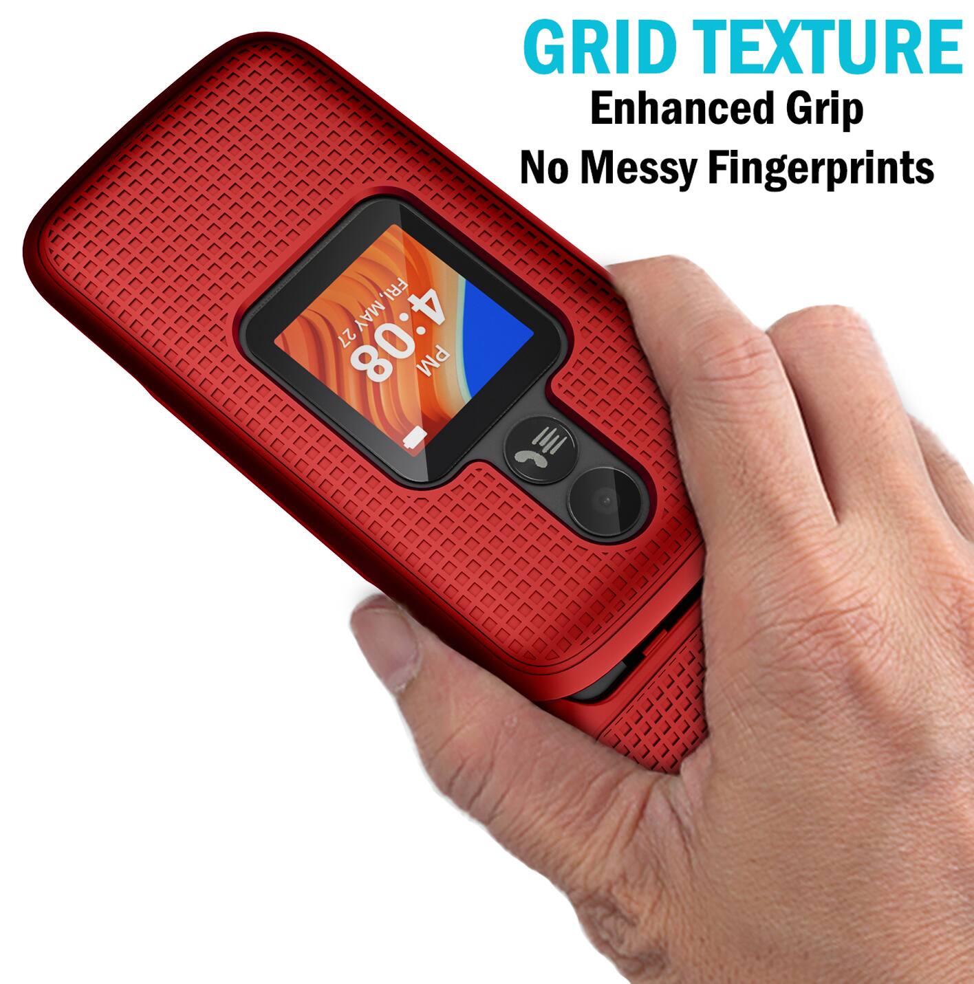 GRID TEXTURE  
Enhanced Grip  
No Messy Fingerprints  

FRI, 27 4:08 PM  
MAY