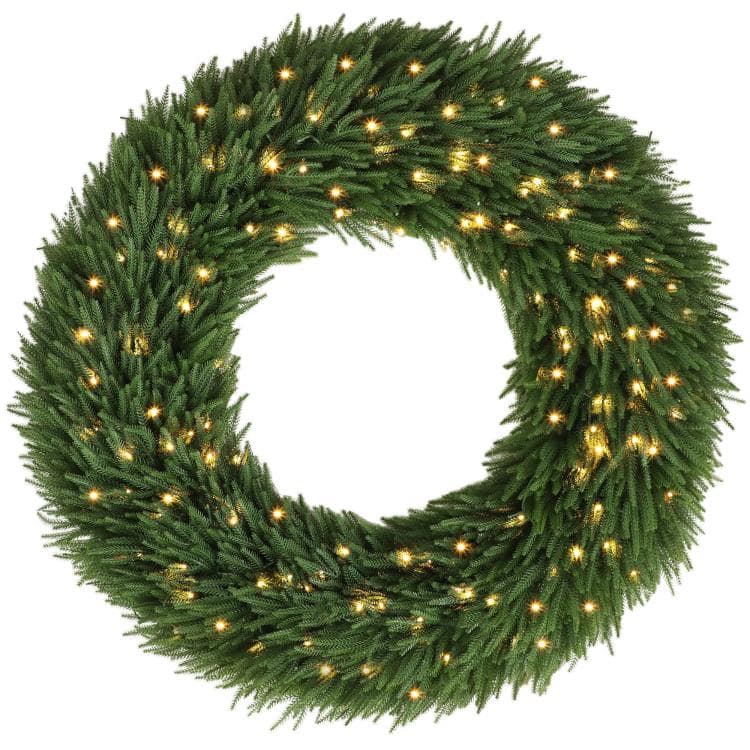 PULUZ - Christmas Decoration, 48 in Pre-Lit Norfolk Pine Artificial Christmas Wreath with 150 LED Lights - Green