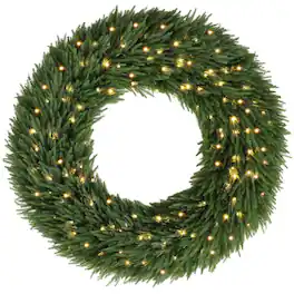 PULUZ - Christmas Decoration, 48 in Pre-Lit Norfolk Pine Artificial Christmas Wreath with 150 LED Lights - Green