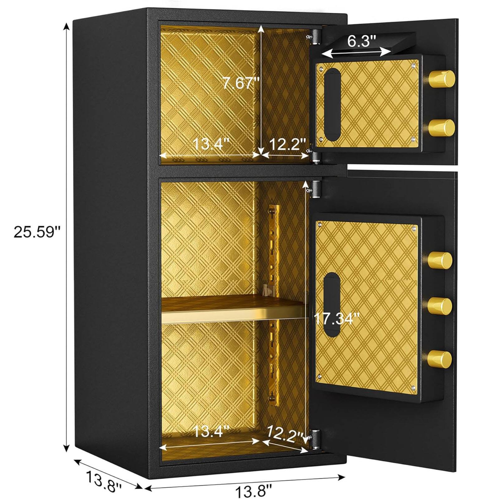 6.3"  
7.67"  
13.4"  
12.2"  
25.59"  
17.34"  
13.8"  
13.4"  
12.2"  
13.8"