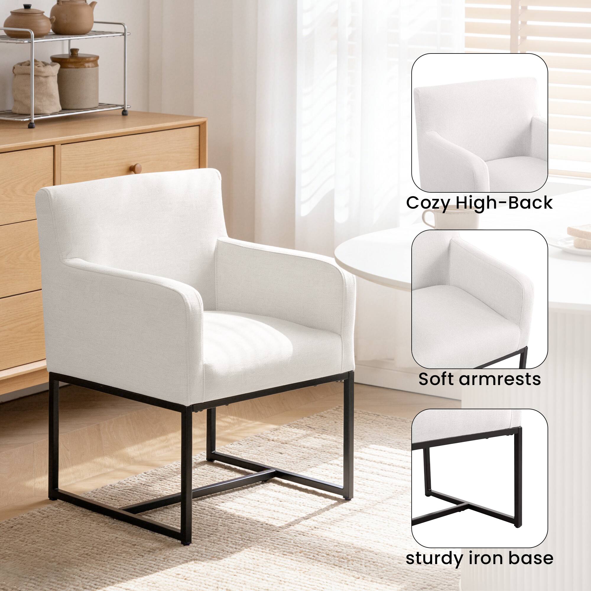 Cozy High-Back  
Soft armrests  
sturdy iron base
