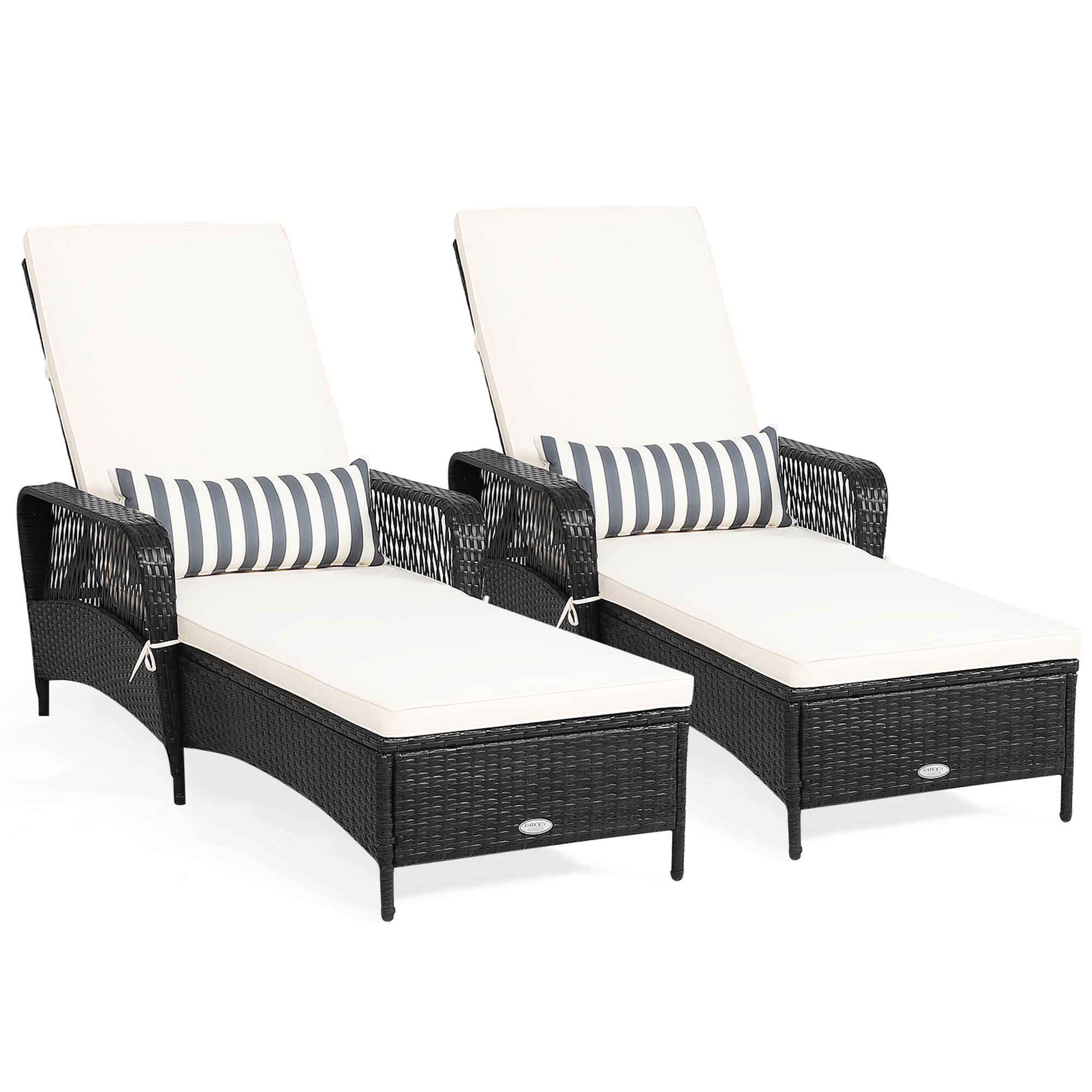 Alt View 1. Gymax - Gymax Set of 2 Adjustable Patio Rattan Lounge Chair Chaise Recliner w/ Cushion & Pillow - Off white.