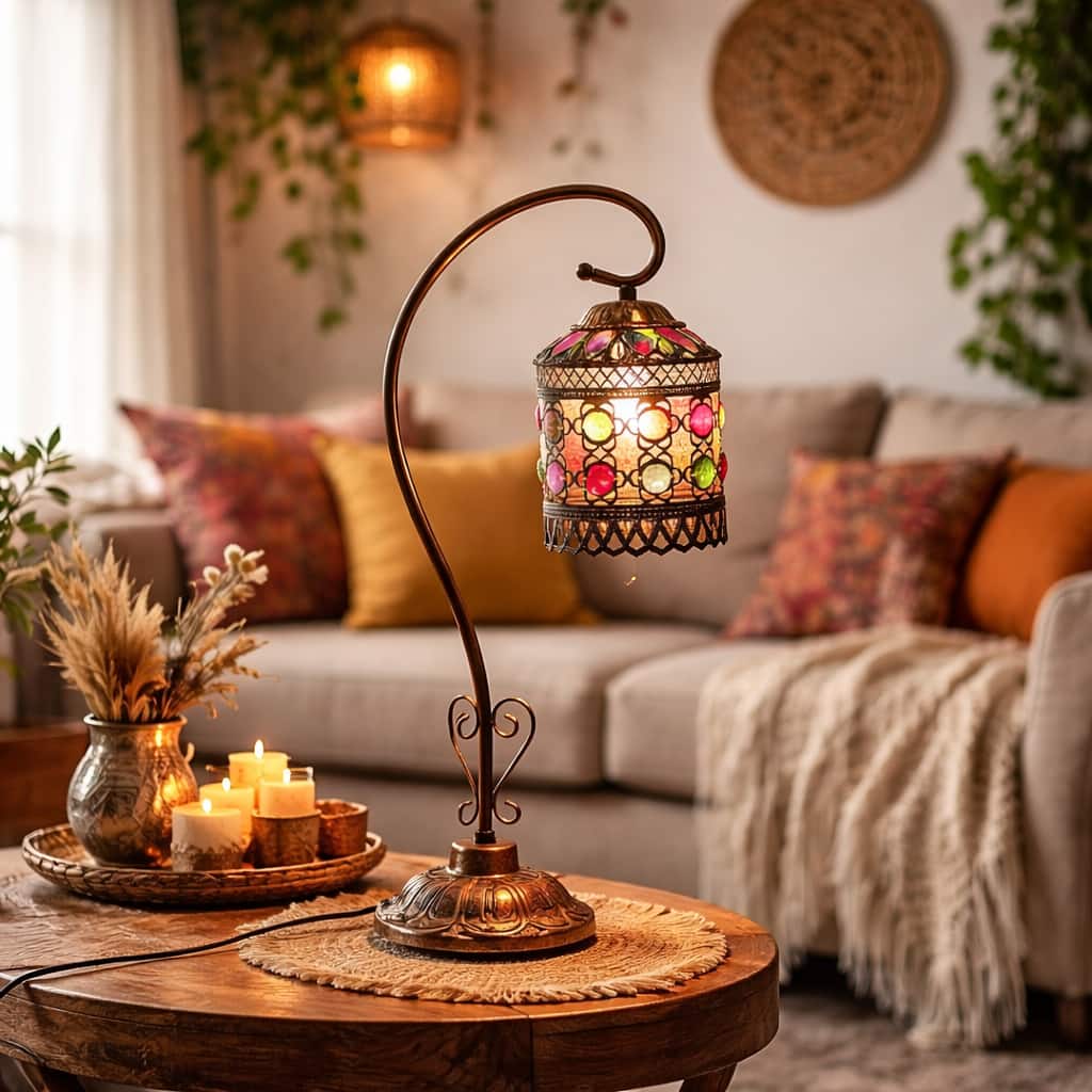 FC Design - 21"H Bronze Ornate Vase w/ Jewel-Toned Glass Filigree Shade Table Lamp